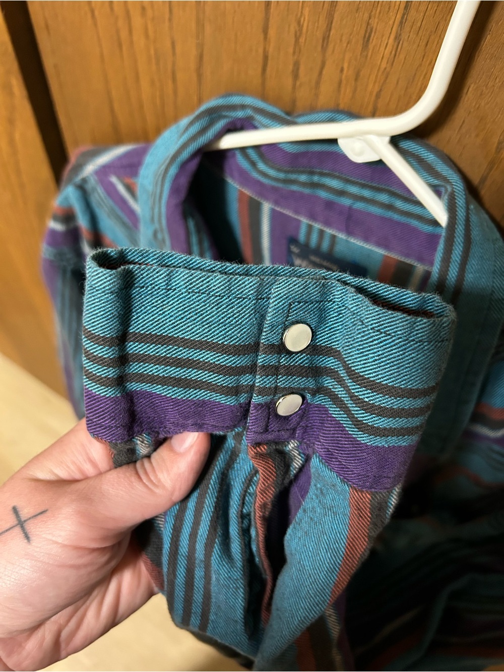 Vintage Wrangler Big Man Striped Pearl Snap - Picture 4 of 5